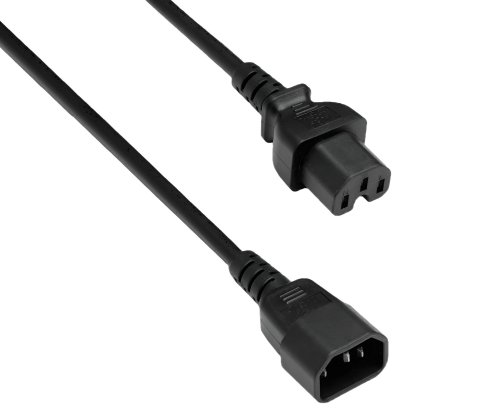 DINIC Stromkabel, Warmgeräte-Verlängerung C14 auf C15, VDE, 0,75mm², schwarz, 2m